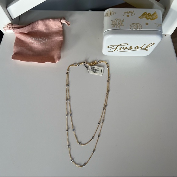 Fossil 14kt Plated Cubic Zirconia Station Necklace Brand New - Picture 2 of 7